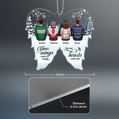 Family Sitting Memorial Angel Wings Shaped Personalized Acrylic Ornament