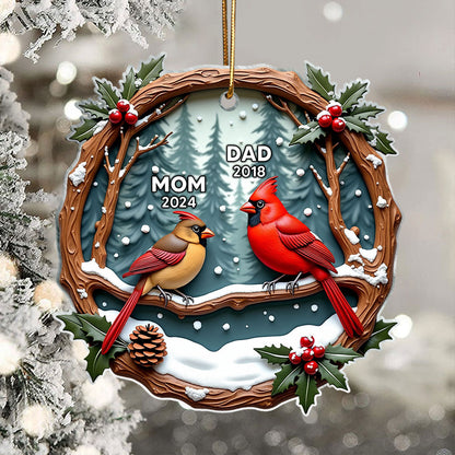 3D Effect Cardinals Dad Mom Memorial Berry Branch Christmas Personalized Acrylic Ornament, Sympathy Gift, Remembrance Gift