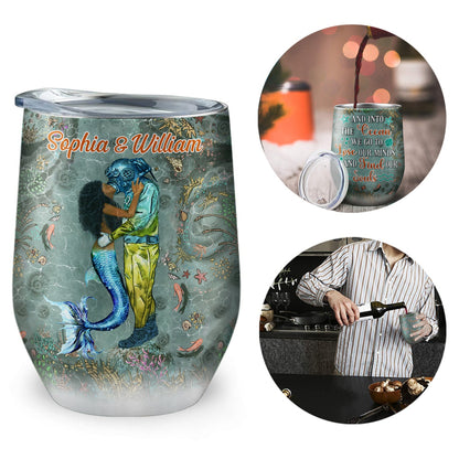 Scuba Diving And Mermaid Couple And Into The Ocean Custom Wine Tumbler, Couple Gift, Wine Tumbler For Couple