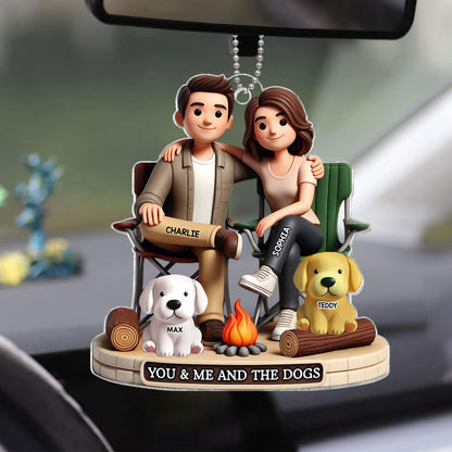 Camping Couple You Me And The Dog Cats Personalized Acrylic Car Hanger Ornament, Heartfelt Gift For Couple, For Dog Lovers, Cat Lovers, Pet Lovers