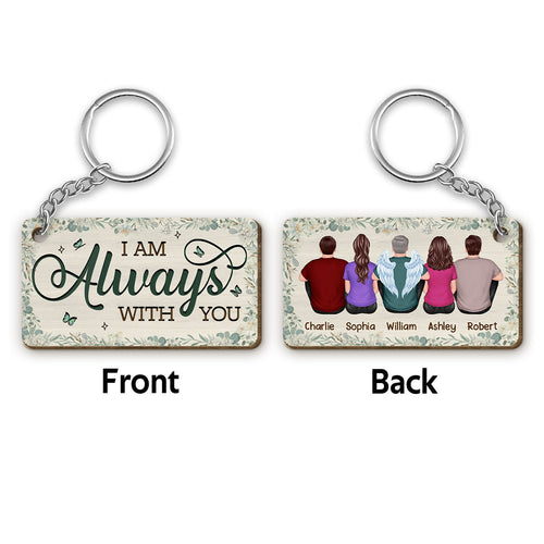 Family Memorial Green Leaves Flowers Remembrance Gift Personalized Wooden Keychain