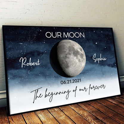 Starry Night Love Story Couple Custom Moon Phase Anniversary Date Personalized Poster, Anniversary Gift, Wedding Gift For Couple