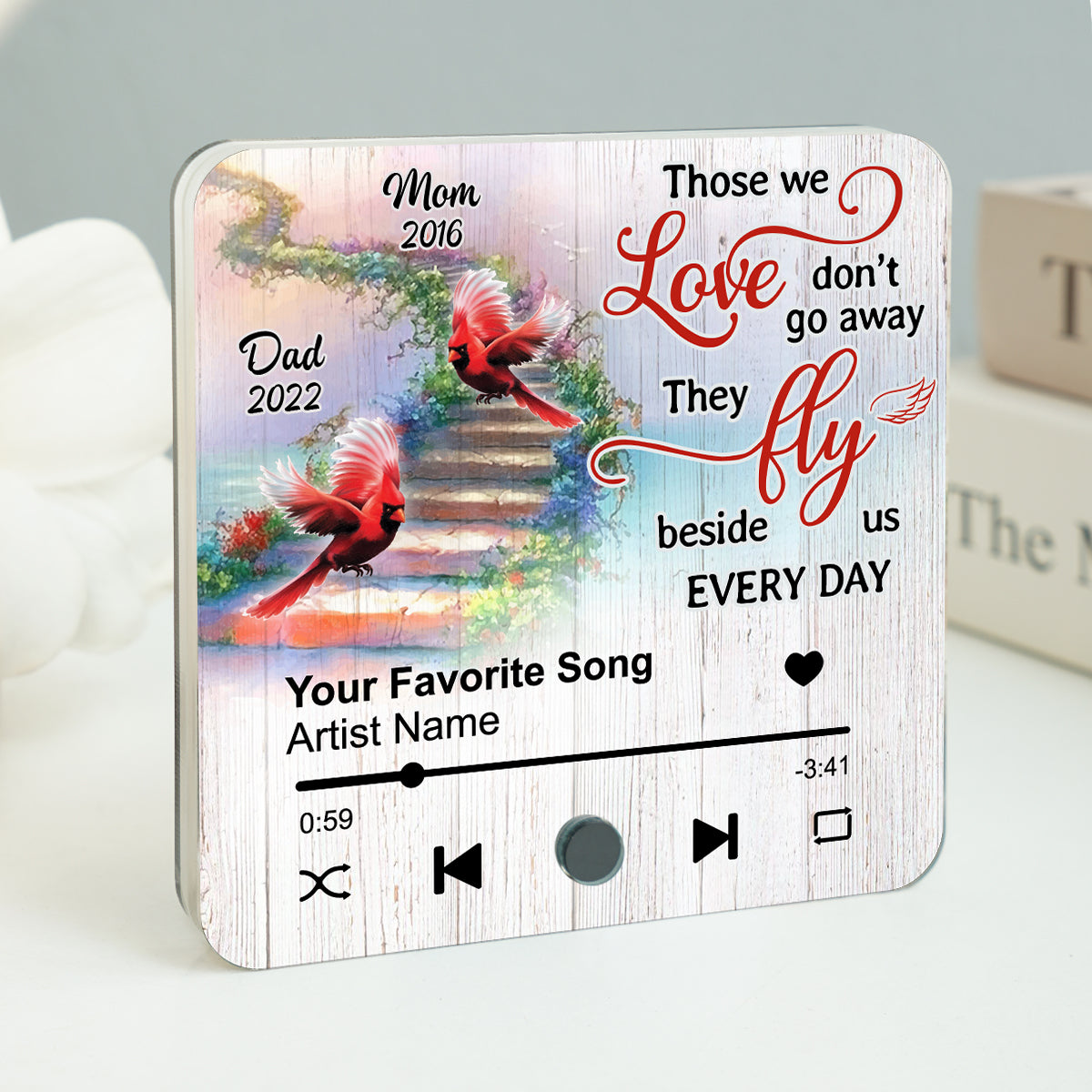 Cardinal Heaven Stairway Personalized Music Fridge Magnet, Memorial Keepsake, Remembrance Gift
