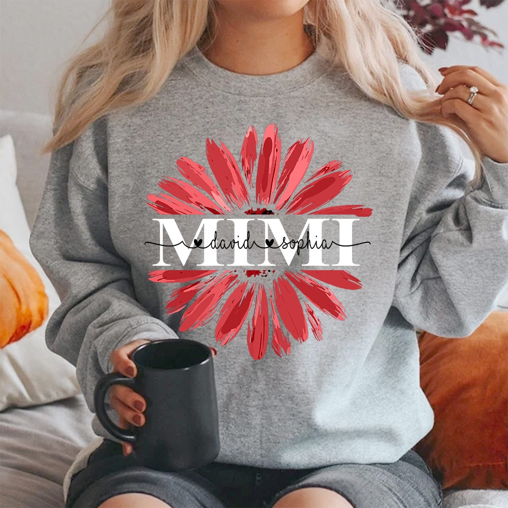 Mimi Red Daisy Flower With Grandkids Sweatshirt