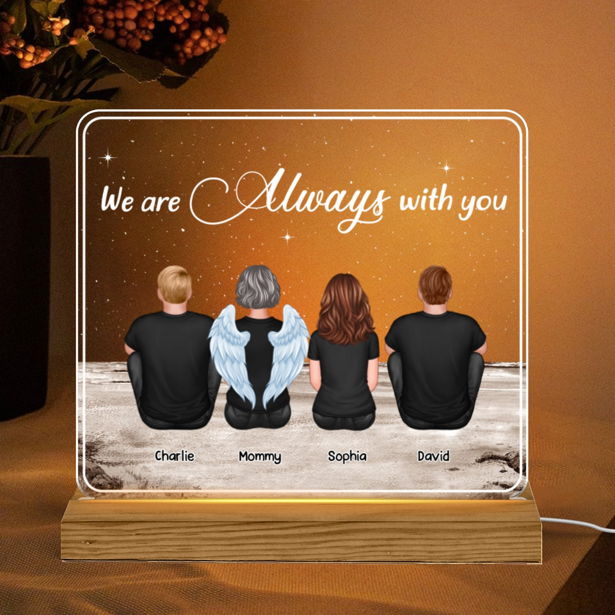 Always With You Sky Family Members, Memorial Personalized Custom Shaped LED Night Light, Sympathy Gift