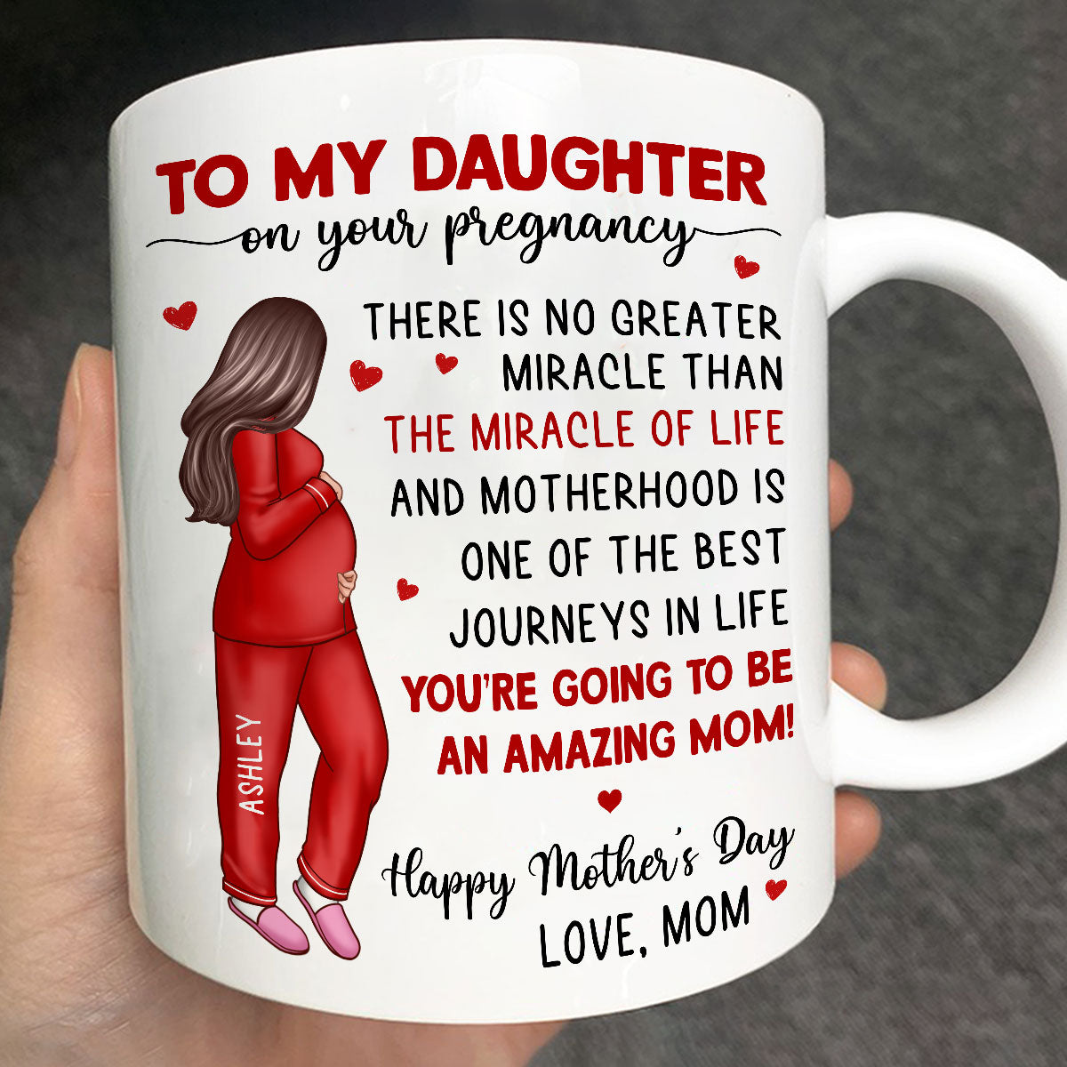 To My Pregnancy Daughter Happy First Mother's Day From Mom Personalized Mug, Mother's Day Gift