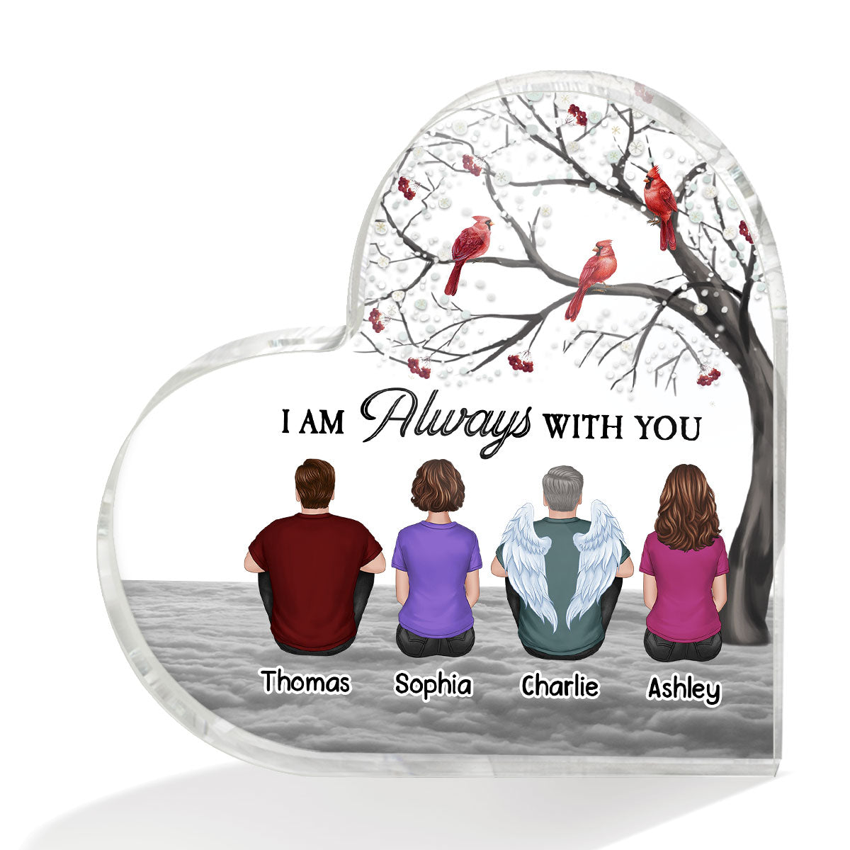 Blossom Tree Cardinal Always With You Cardinal Whole Family Memorial Remembrance Gift Personalized Heart Acrylic Plaque