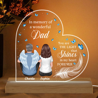 Dad In Heaven Feather Memorial Personalized Warm Acrylic Custom Shape LED Night Light