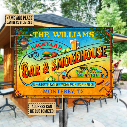 Smokehouse Summer Good Food Good Friends Customized Classic Metal Signs, Yard Sign, Grilling, Bar, Backyard