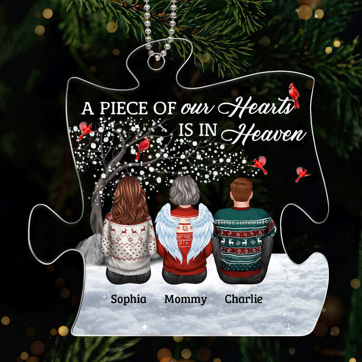 A Piece Of Our Hearts Is In Heaven Remembrance Memorial Keepsake Sympathy Gift Christmas Personalized Acrylic Ornament