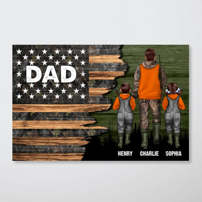 Hunting Dad Grandpa With Kids Half Nation Flag Personalized Horizontal Poster, Father's Day Gift For Dad, For Grandpa, For Husband