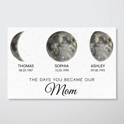 The Day You Became Mom Custom Birth Moon Phase Golden Dust Personalized Poster, Heartfelt 2025 Mother's Day Gift For Mom