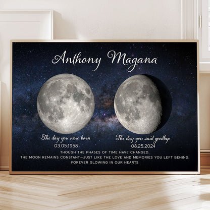 Lost Loved One Moon Phase Art Memorial Sympathy Gift Personalized Poster