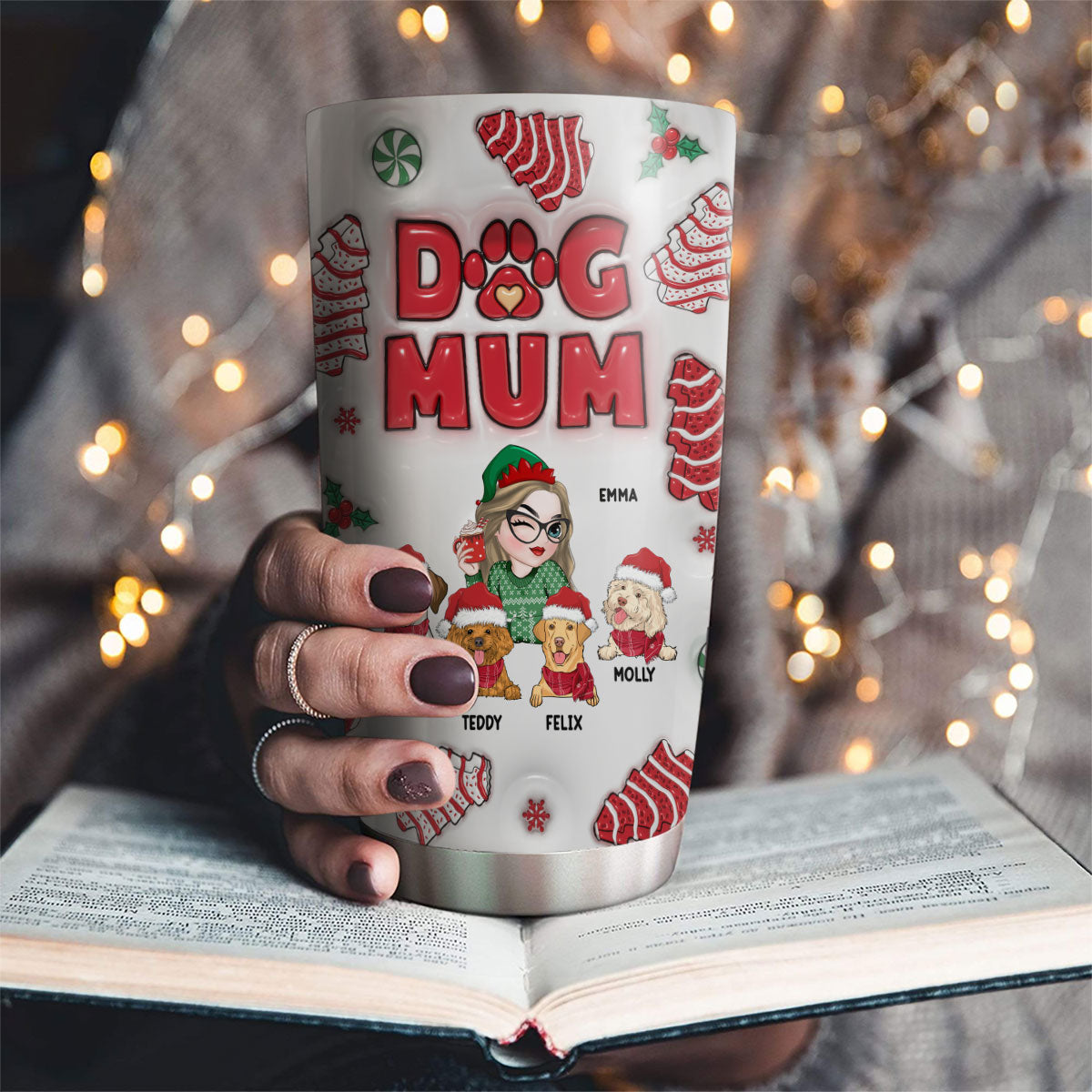 Dog Mom Christmas Cake - Personalized Custom 3D Inflated Effect Tumbler