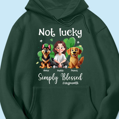 Not Lucky Simply Blessed Dog Mom Life Animation Cartoon Woman & Dogs St. Patrick's Day Personalized Shirt
