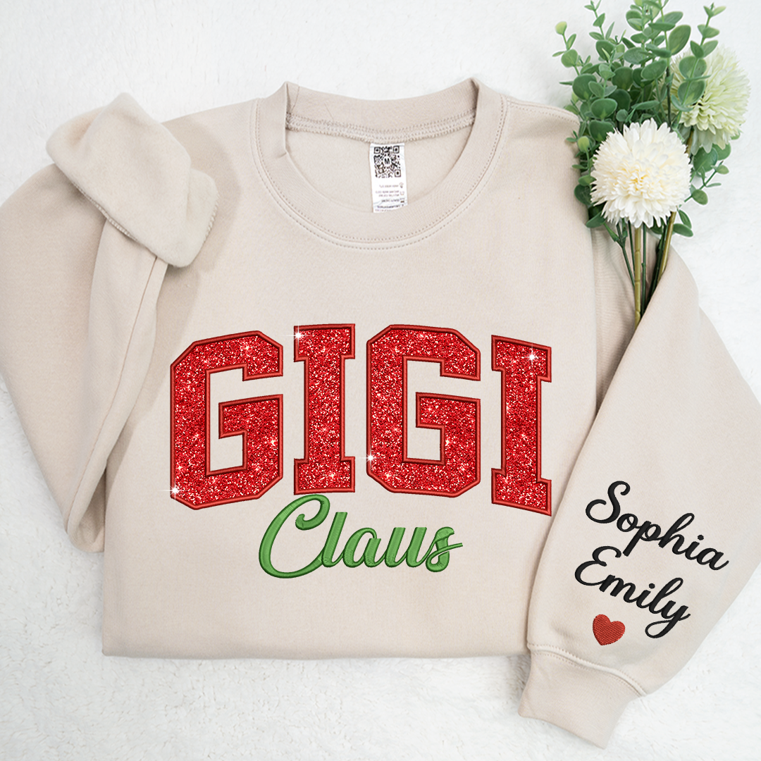 Mimi Claus Glitter Embroidered And Grandkids Sweatshirt