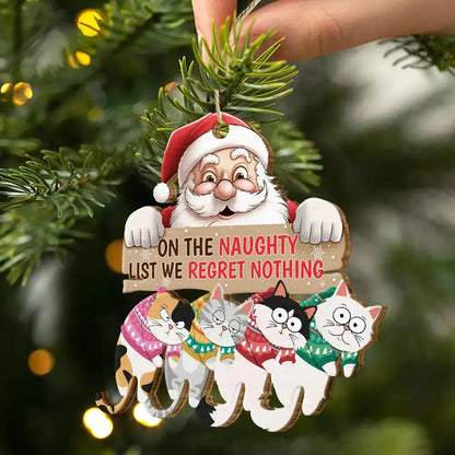 Santa Claus And Hanging Cats - Personalized Wooden Cutout Ornament Ornament The Next Custom Gift