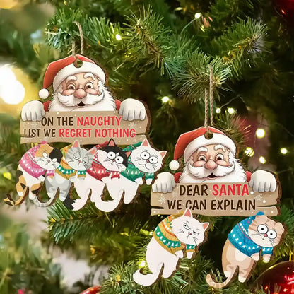 Santa Claus And Hanging Cats - Personalized Wooden Cutout Ornament Ornament The Next Custom Gift