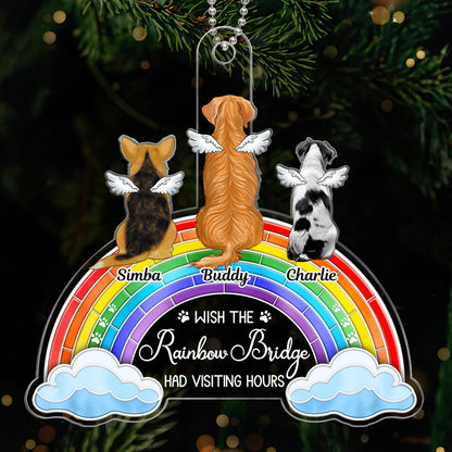 Stained Glass Rainbow Sitting Dogs Memorial Personalized Acrylic Ornament