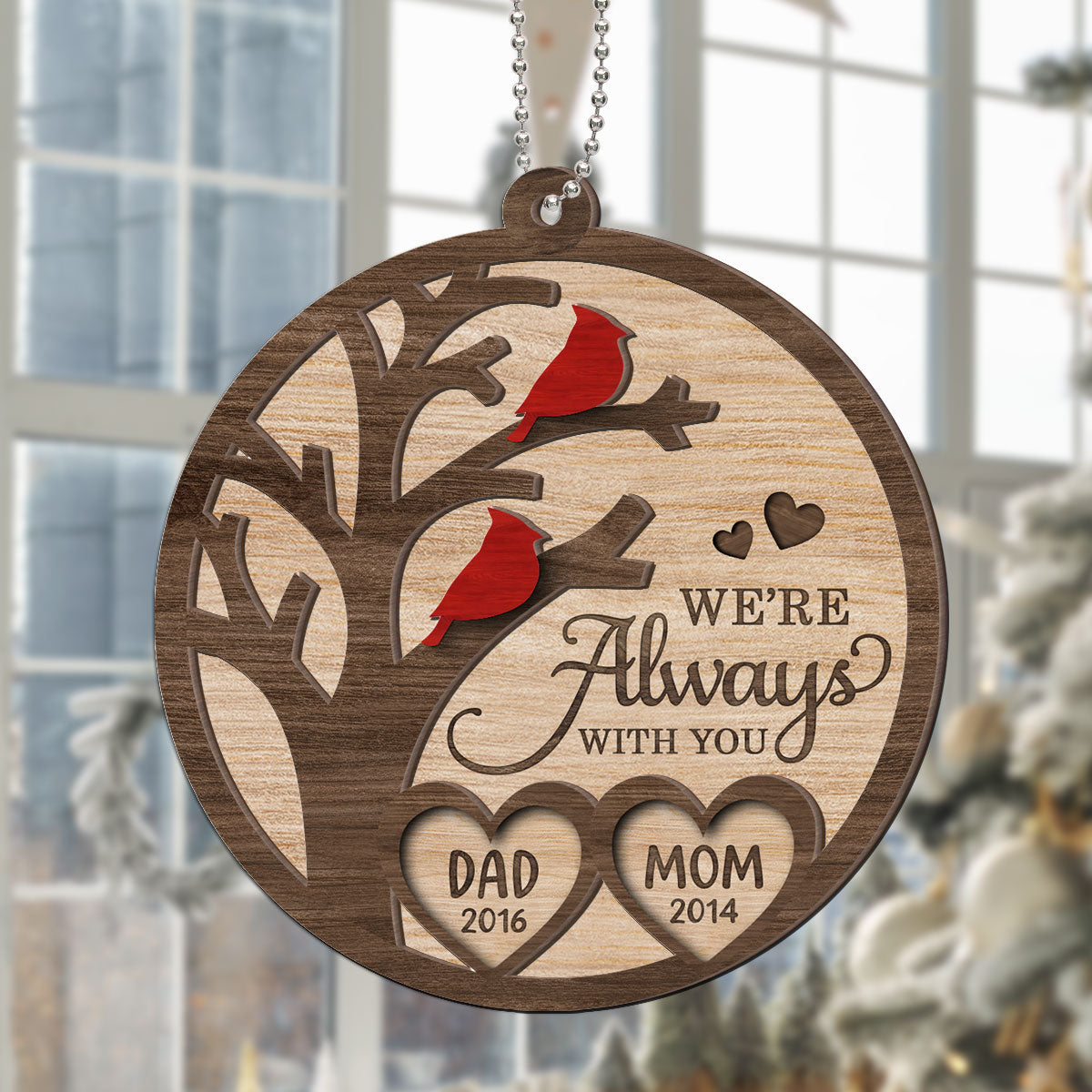 Cardinal Always With You Memorial Christmas Personalized 2-Layer Wooden Ornament, Christmas Keepsake, Sympathy Gift, Remembrance Gift
