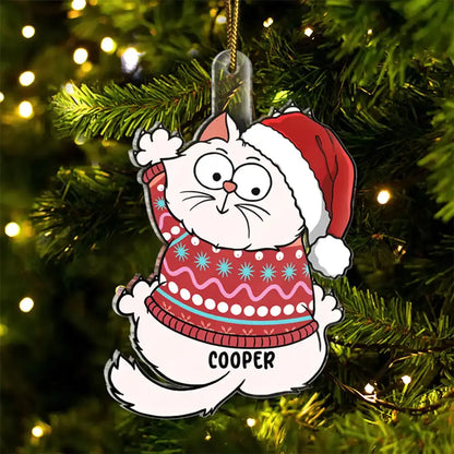 Scratching Cat Christmas - Personalized Cutout Acrylic Ornament Ornament The Next Custom Gift