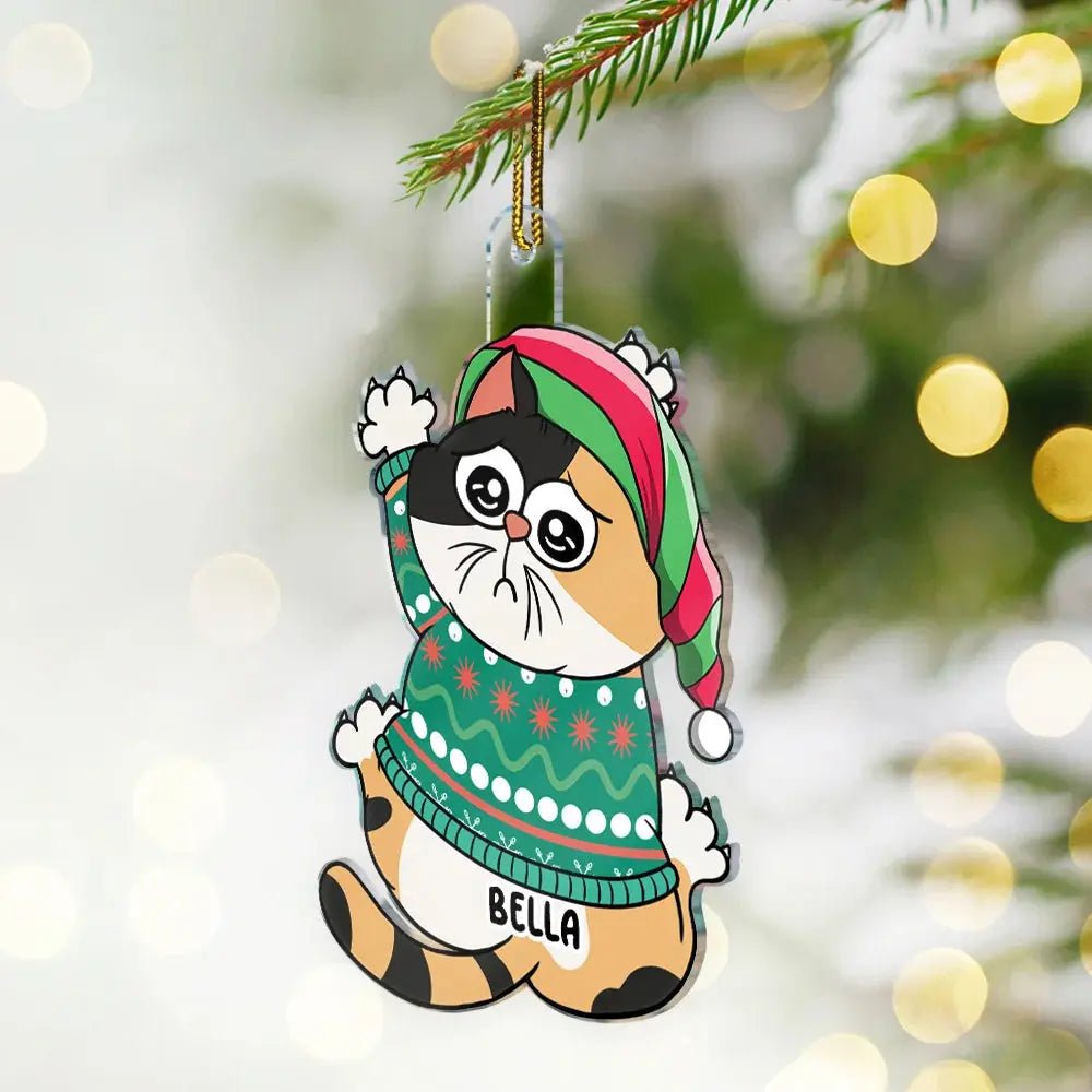 Scratching Cat Christmas - Personalized Cutout Acrylic Ornament Ornament The Next Custom Gift