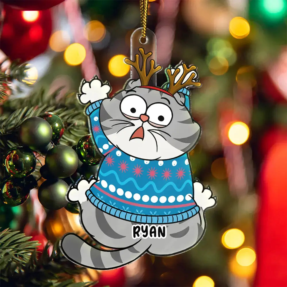 Scratching Cat Christmas - Personalized Cutout Acrylic Ornament Ornament The Next Custom Gift