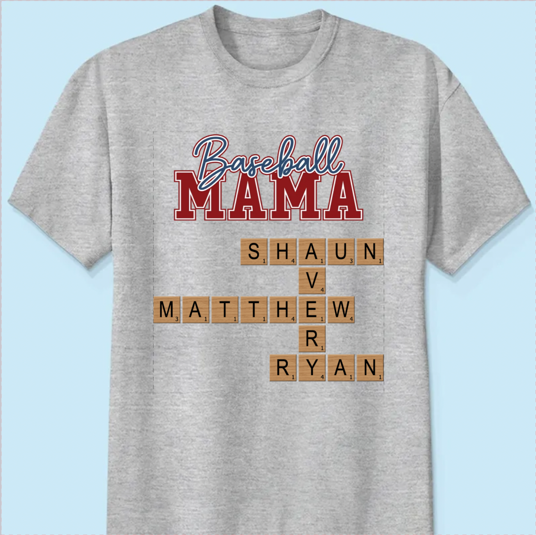 Baseball Mama Mom Grandma Crossword Puzzle Art Personalized Shirt