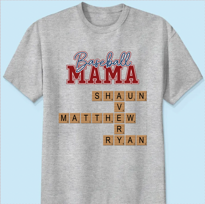 Baseball Mama Mom Grandma Crossword Puzzle Art Personalized Shirt