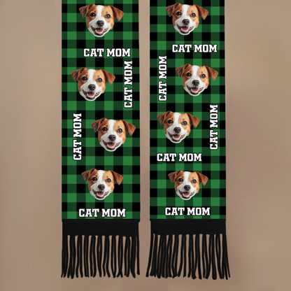 Custom Photo Wool Scarf With Tassel - Personalized Christmas Birthday Gifts For Dog Cat Lovers, Dog Dad And Mom, Cat Owners - Fetch Queen