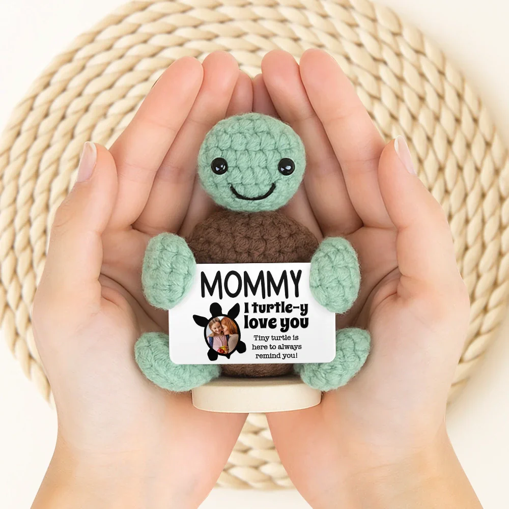 Custom Photo Dad Mom I Turtle-y Love You Thanks For Always Having My Back - Personalized Doll Crochet With Custom Card