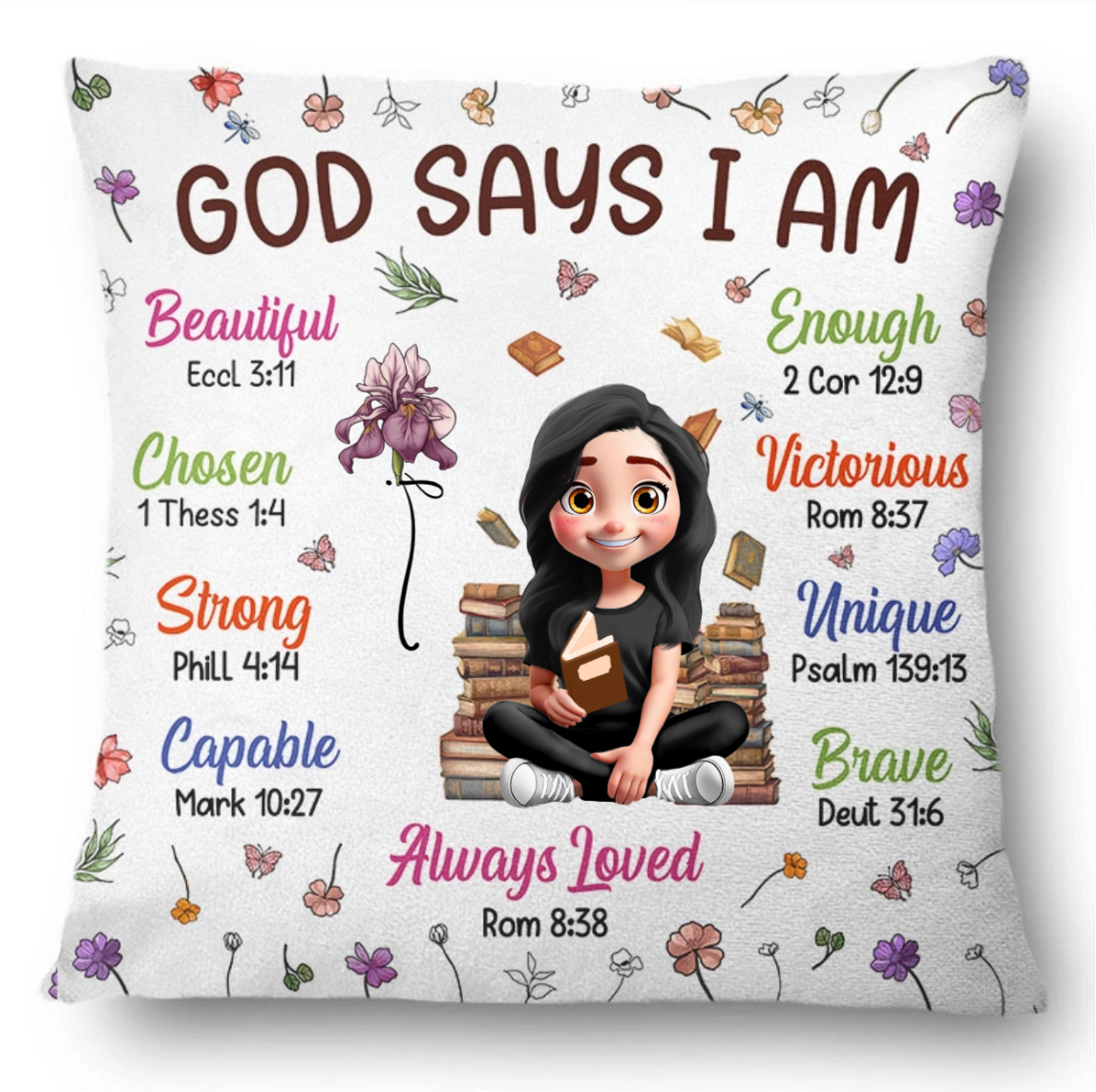 Birth Flower Bible Verse God Says I Am - Personalized Pillow