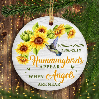 Hummingbirds When Angels Are Near Personalized Memorial Circle Ornament