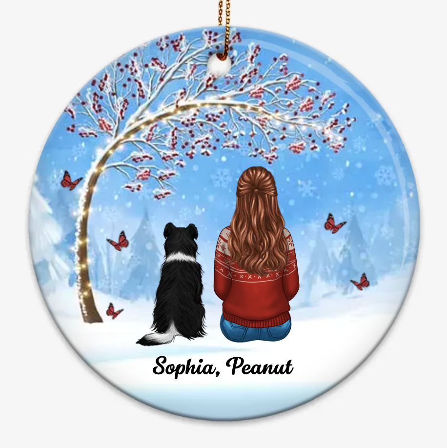 A Girl Who Loves Her Dogs Berry Tree Personalized Circle Ornament