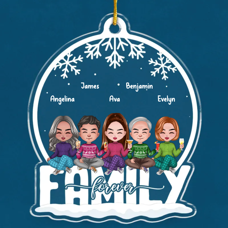 Family Where Love Never Ends - Family Personalized Custom Ornament - Acrylic Snow Globe Shaped - Christmas Gift For Siblings, Brothers, Sisters, Cousins, Friends