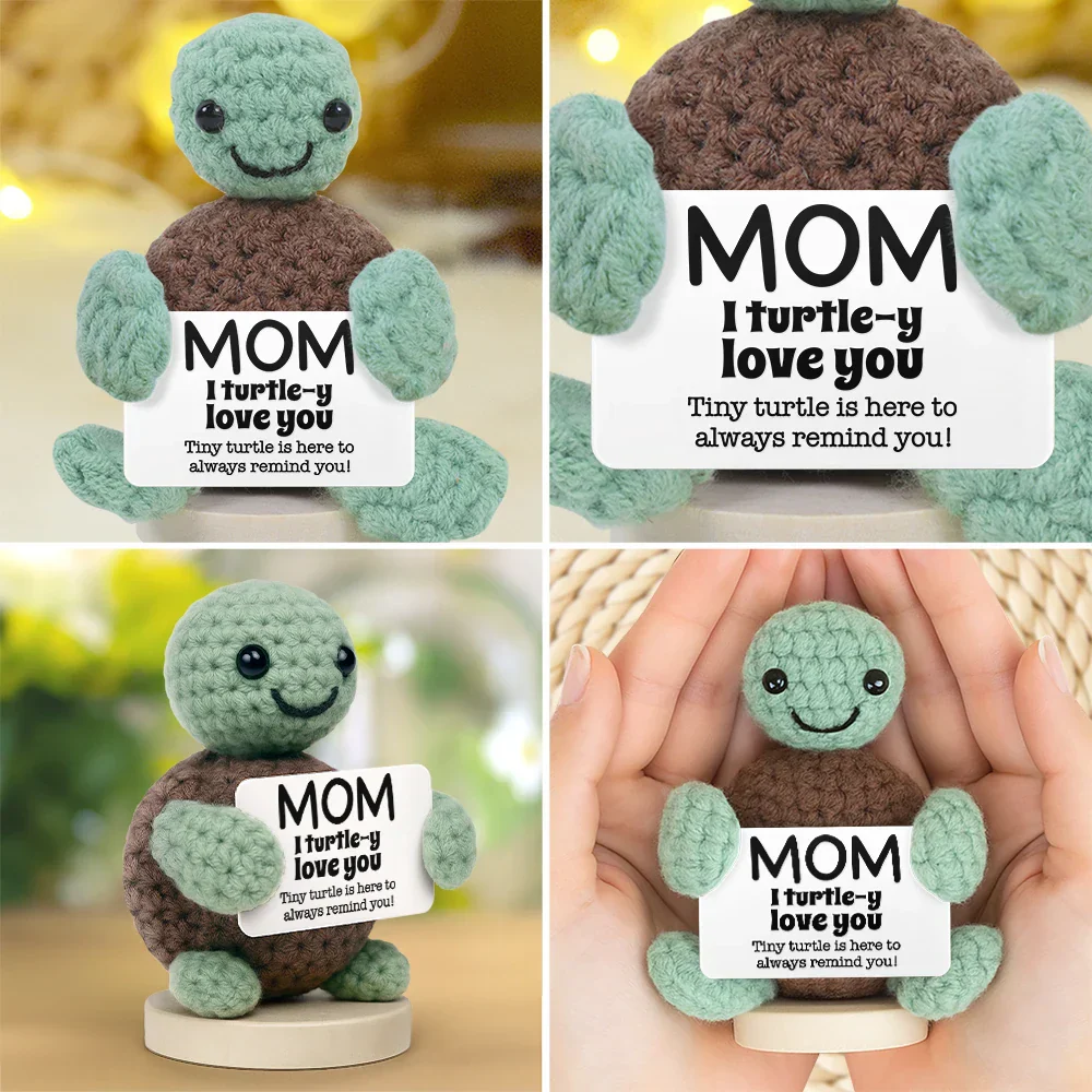 Custom Photo Dad Mom I Turtle-y Love You Thanks For Always Having My Back - Personalized Doll Crochet With Custom Card