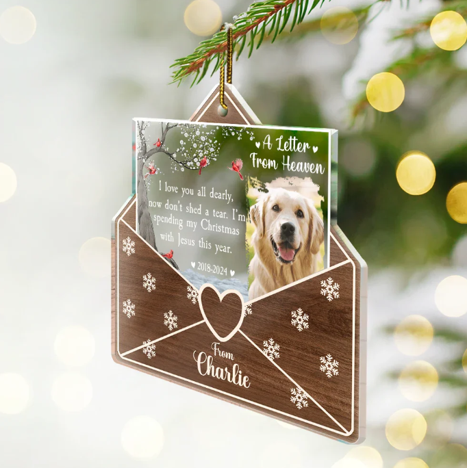 Custom Photo Letter From Heaven Memorial Christmas - Personalized Custom Shaped Acrylic Ornament