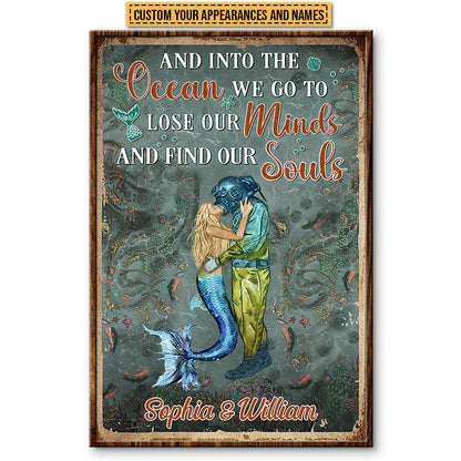 Scuba Diving And Mermaid Couple And Into The Ocean Custom Poster, Couple Gift, Wall Art For Couple