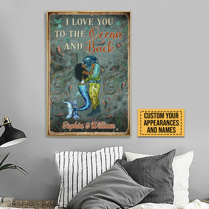 Scuba Diving And Mermaid Couple I Love You To The Ocean And Back Custom Poster, Couple Gift, Wall Art For Couple