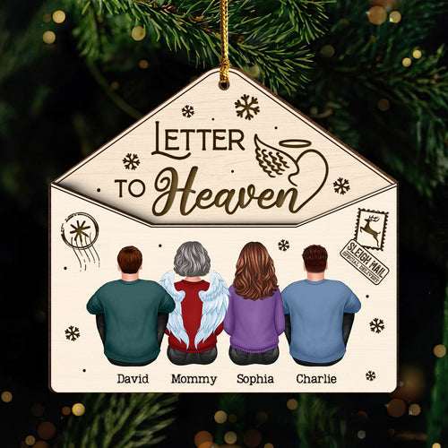 Letter To Heaven Family Sitting Memorial Personalized 3-Layer Wooden Ornament