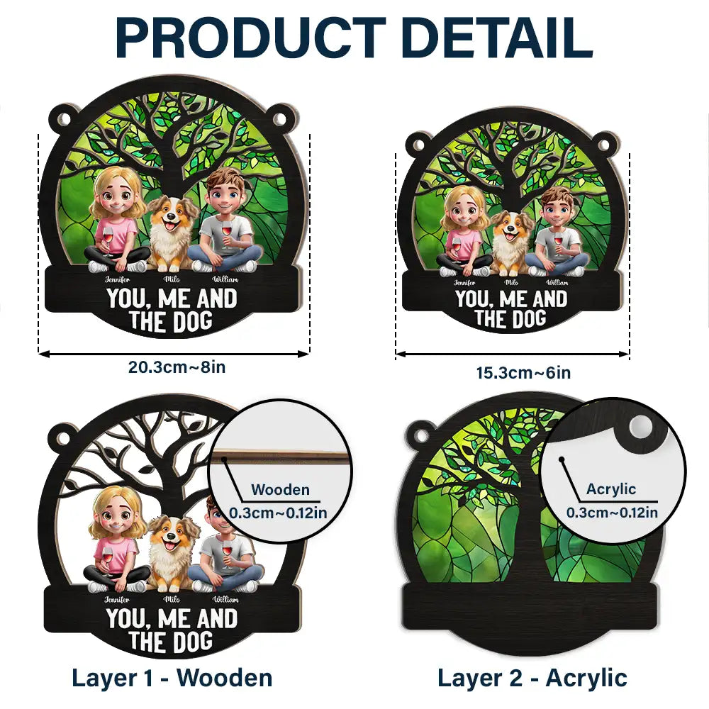 Gift For Couples, Gift For Husband, Gift For Wife, Gift For Boyfriend, Gift For Girlfriend, Dog Lovers, Pet Lovers, Dog Couple, Pet Couple, Love - Seasons Of The Year You, Me And The Dog - Personalized Window Hanging Suncatcher Ornament