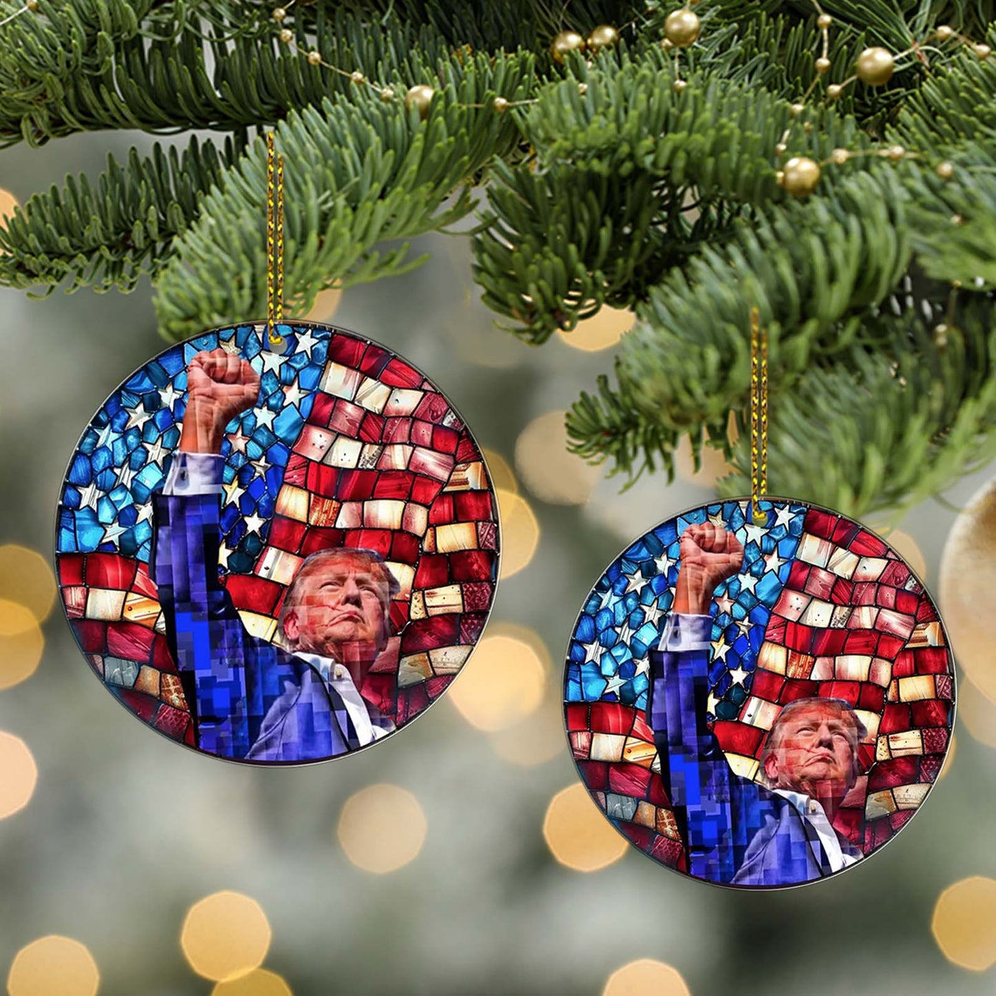 Trump with Raised Fist Stained Glass Acrylic Ornament, Trump Ornament Gift, Trump 45 47 President Ornament, Trump Won Ornament M1797 - GOP