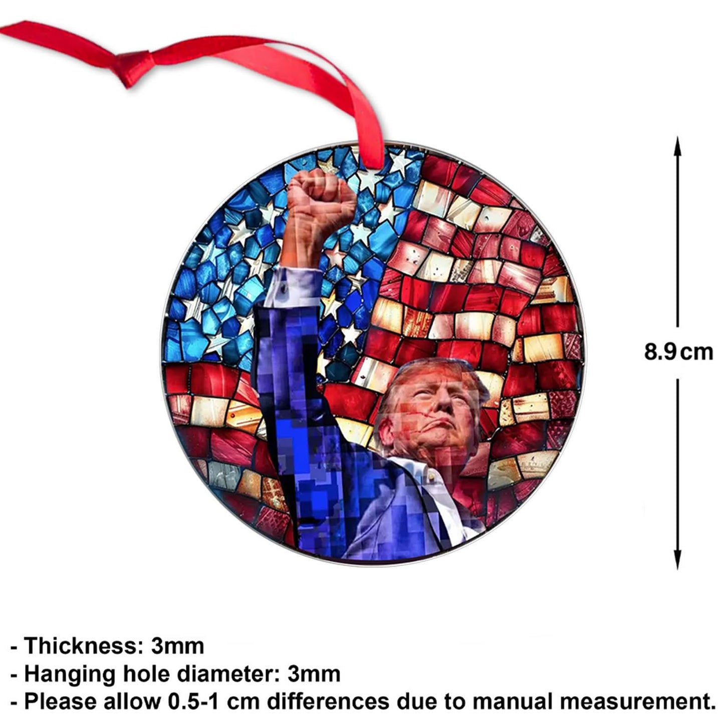 Trump with Raised Fist Stained Glass Acrylic Ornament, Trump Ornament Gift, Trump 45 47 President Ornament, Trump Won Ornament M1797 - GOP