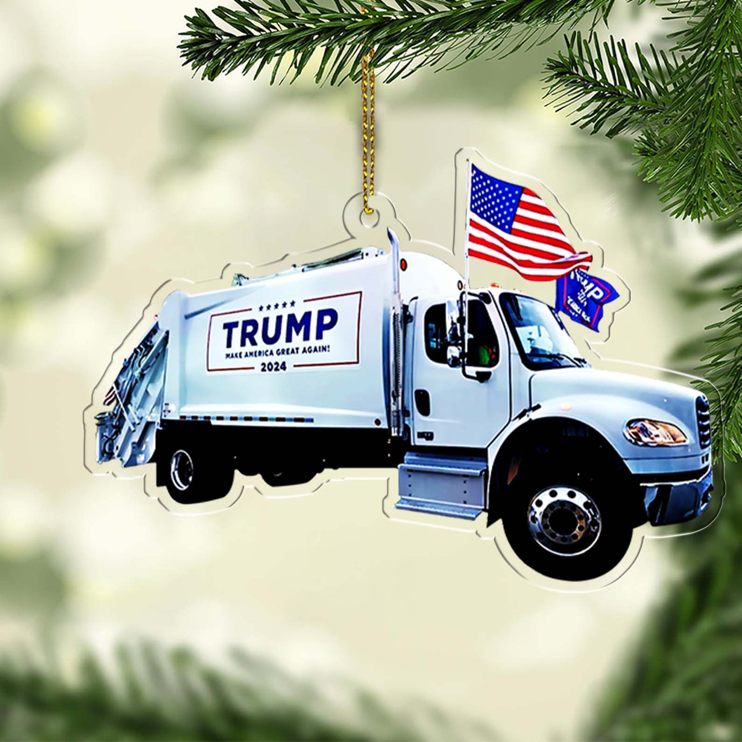 Trump Make America great Again 2024 Ornament, Trump Garbage Truck Acrylic Ornament | Perfect for Car & Christmas Tree Decor T1743 - GOP