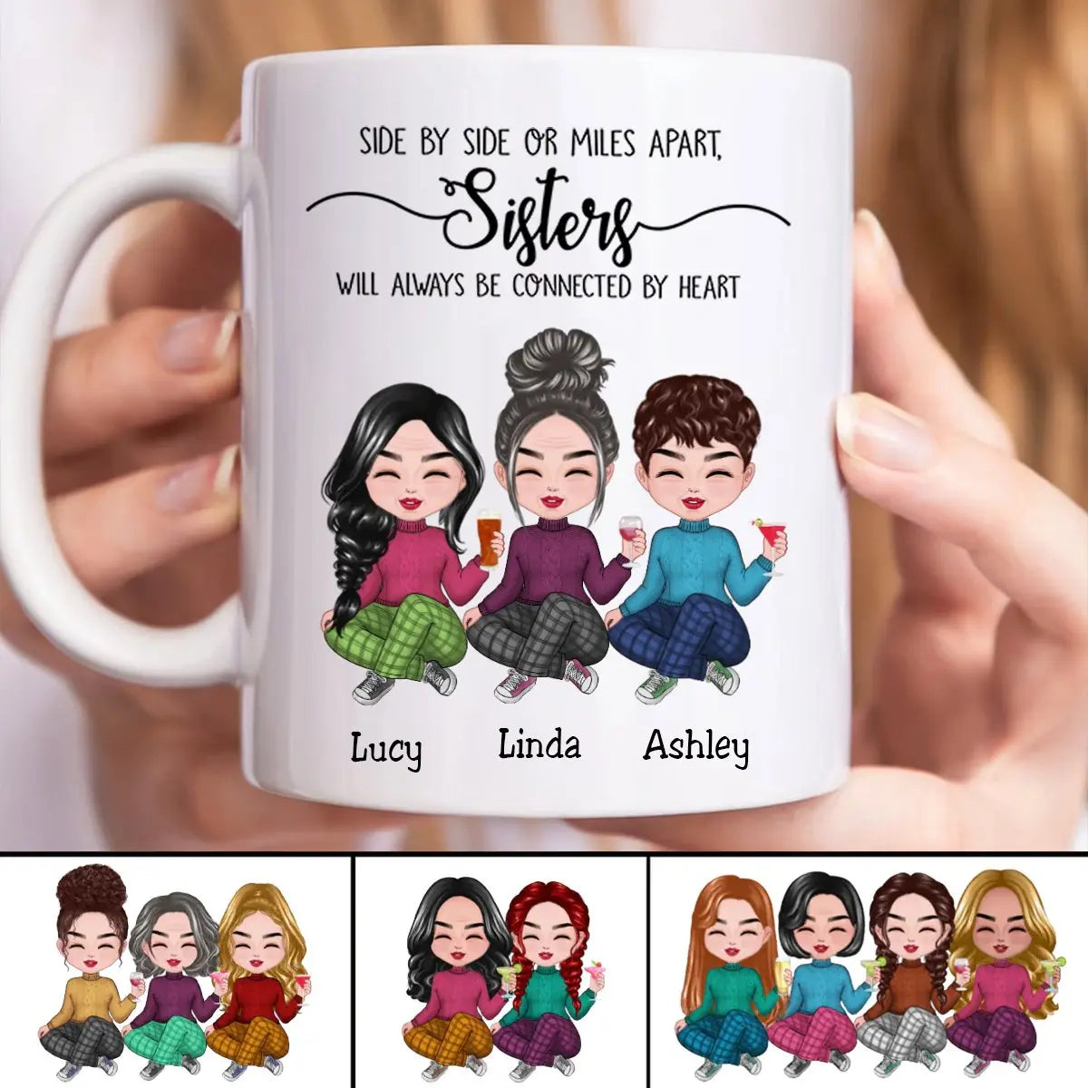 Side By Side Or Miles Apart, Sisters Will Always Be Connected By Heart - Personalized Mug mug The Next Custom Gift