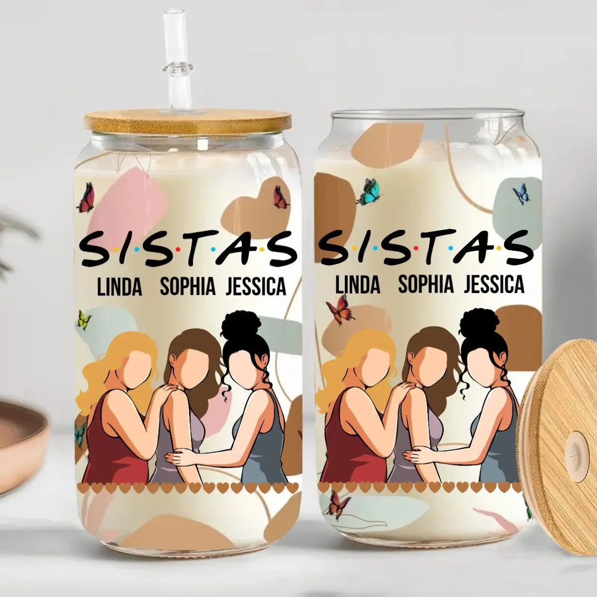 Sister - Sistas Proud Sisters Friendship - Personalized Clear Glass Can (TL) Glass Can The Next Custom Gift