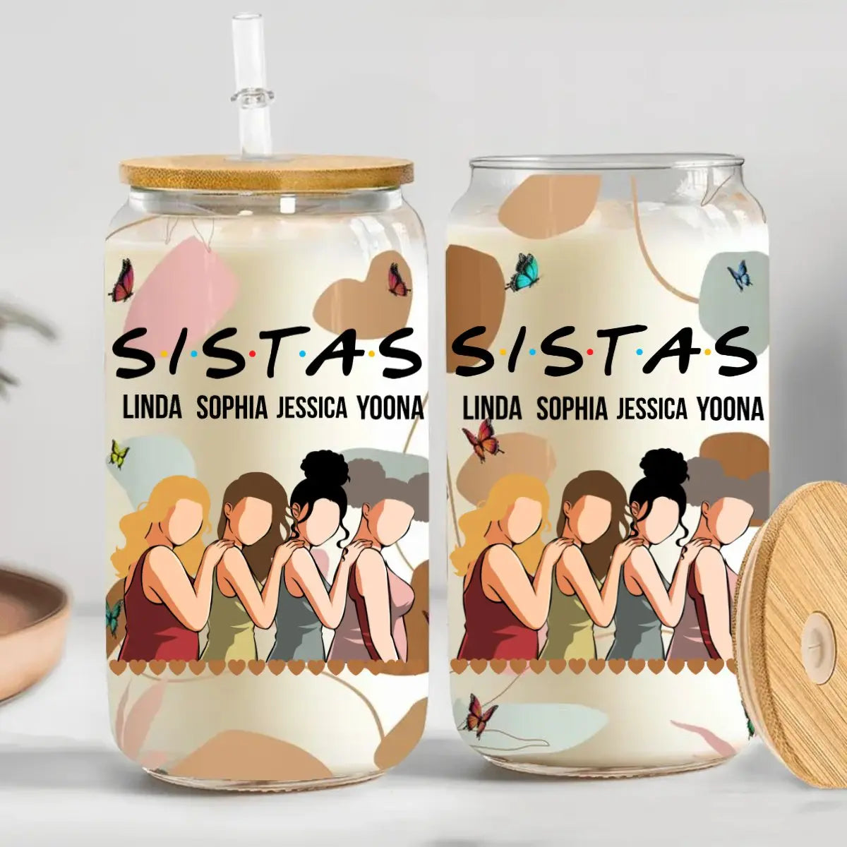 Sister - Sistas Proud Sisters Friendship - Personalized Clear Glass Can (TL) Glass Can The Next Custom Gift