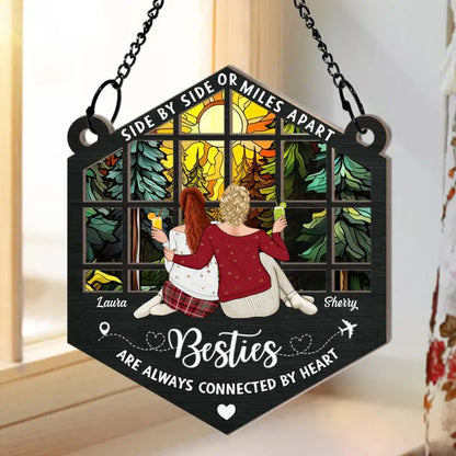 Sisters Are Always Connected - Personalized Window Hanging Suncatcher Ornament Hanging Suncatcher Ornament The Next Custom Gift