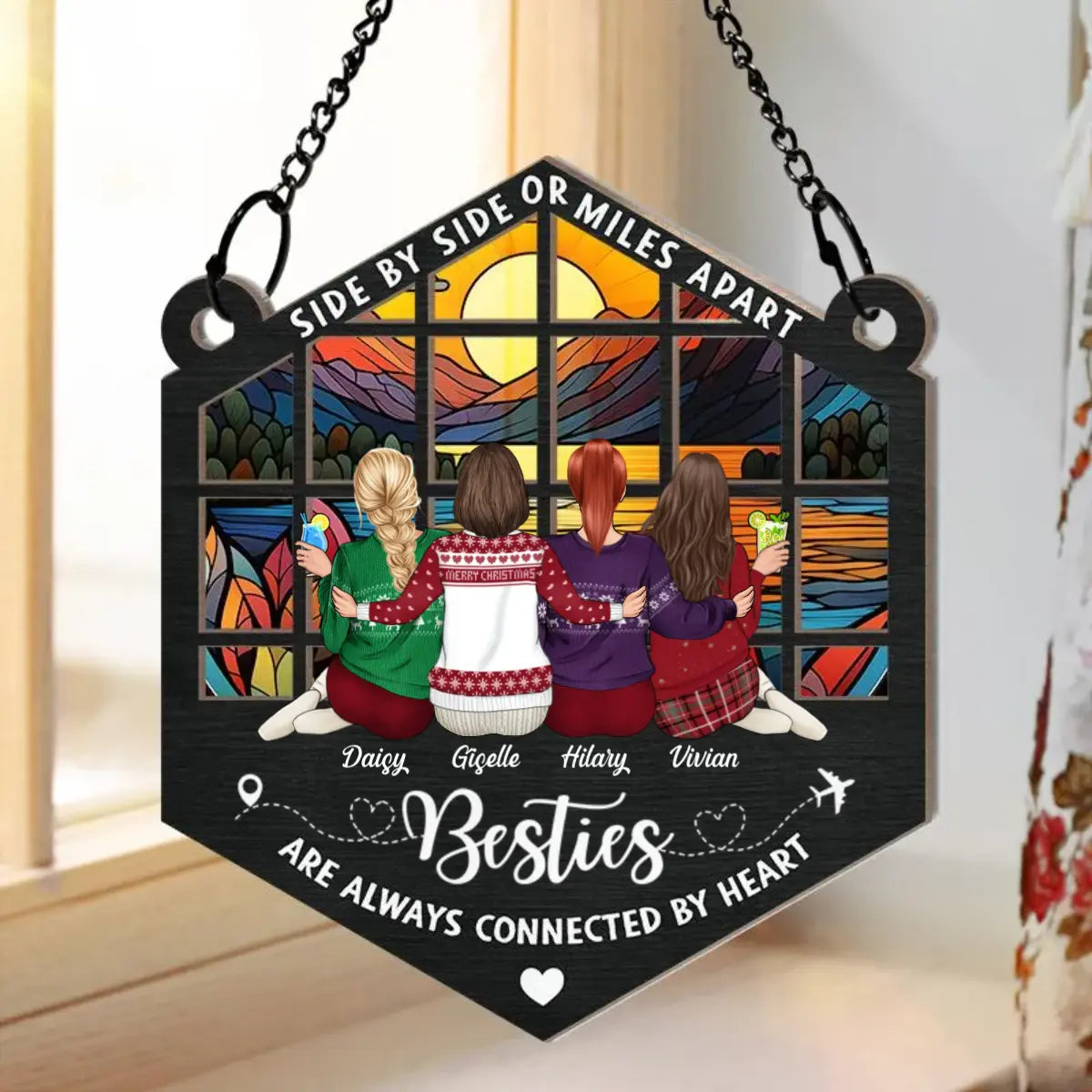 Sisters Are Always Connected - Personalized Window Hanging Suncatcher Ornament Hanging Suncatcher Ornament The Next Custom Gift