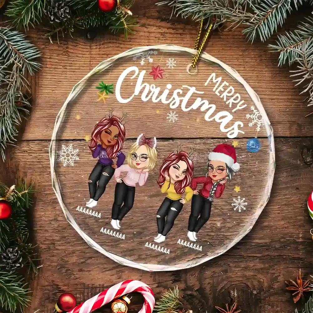 Sisters Besties Forever Christmas - Personalized Circle Glass Ornament ornament The Next Custom Gift